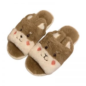 Lovely Cartoon Bear Colorblock Plush Slippers - Modakawa Modakawa