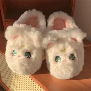 Cute Cartoon Moon Kitty Plush Slippers - Modakawa Modakawa