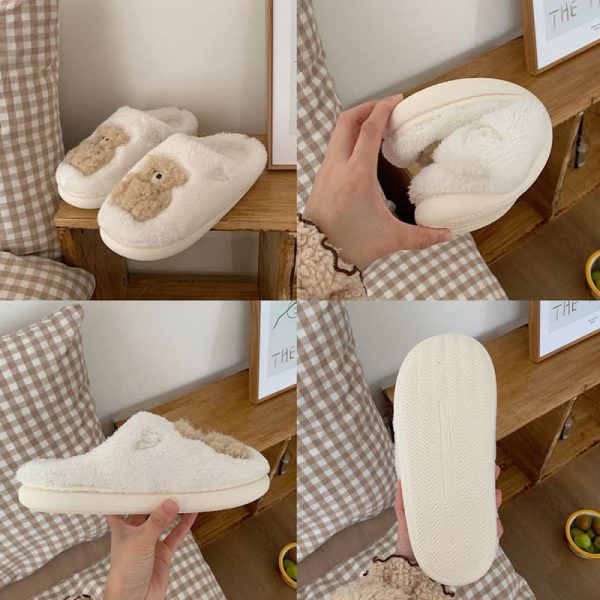 Lovely Cartoon Bear Letter V Plush Slippers - Modakawa Modakawa