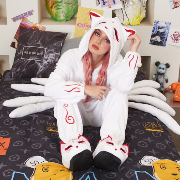 Nine-tailed Fox Plush Pajamas With Slippers Hooded Winter Sleepwear - Modakawa Modakawa