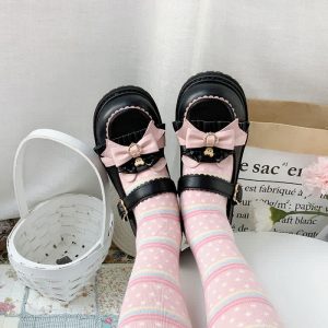 Bow Knot Button Bear Platform Lolita Shoes - Modakawa modakawa