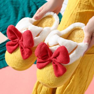 Cute Bow Knot Plush Slippers - Modakawa modakawa