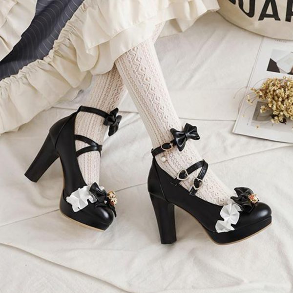 Sweet Lace Bow Lolita Mary Janes Shoes - Modakawa Modakawa