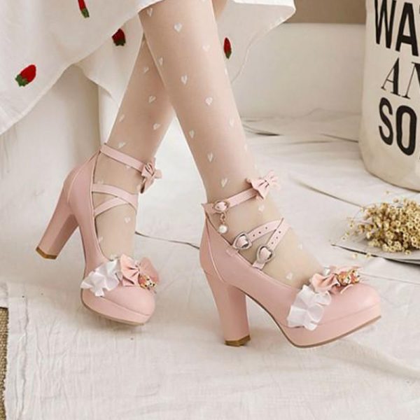 Sweet Lace Bow Lolita Mary Janes Shoes - Modakawa Modakawa