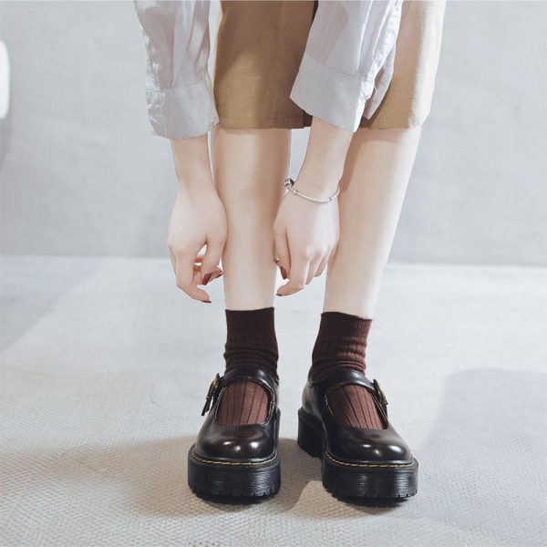 Strap Buckle Platform Round Toe Lolita Mary Janes Shoes - Modakawa Modakawa