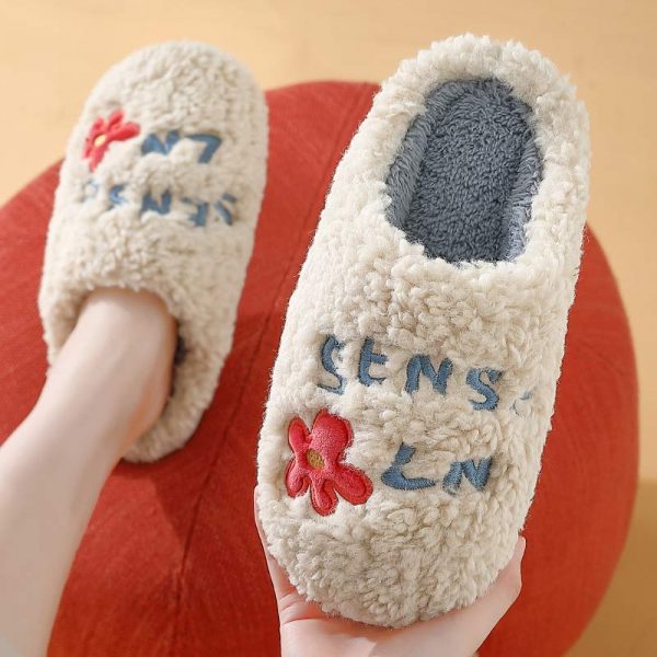 Flower Letters Plush Slippers - Modakawa Modakawa