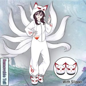 Nine-tailed Fox Plush Pajamas With Slippers Hooded Winter Sleepwear - Modakawa Modakawa