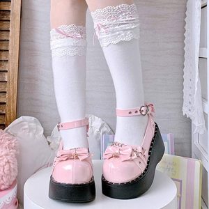 Bow Knot Chain Lolita Mary Janes Shoes - Modakawa modakawa