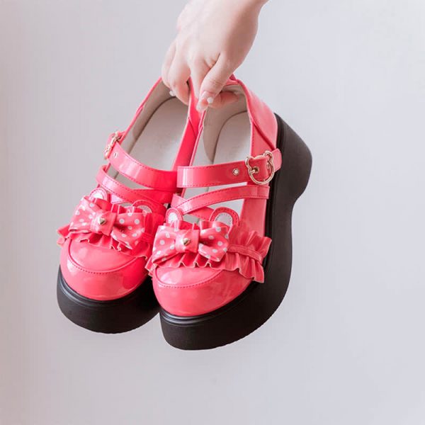 Cartoon Bear Polka Dot Bow Knot Platform Lolita Shoes - Modakawa modakawa