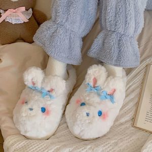 Cute Bow Knot Cartoon Bunny Plush Slippers - Modakawa Modakawa