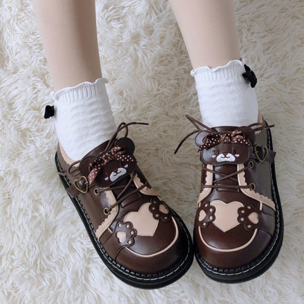 Cute Bear Lace Up Lolita Mary Janes Shoes - Modakawa Modakawa