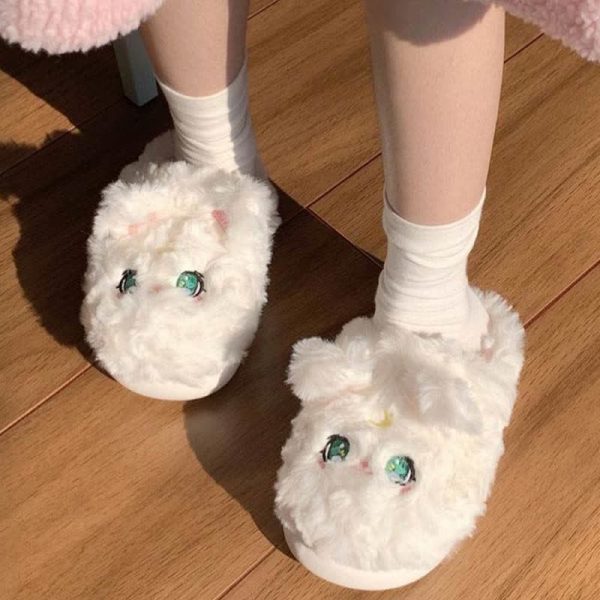 Cute Cartoon Moon Kitty Plush Slippers - Modakawa Modakawa