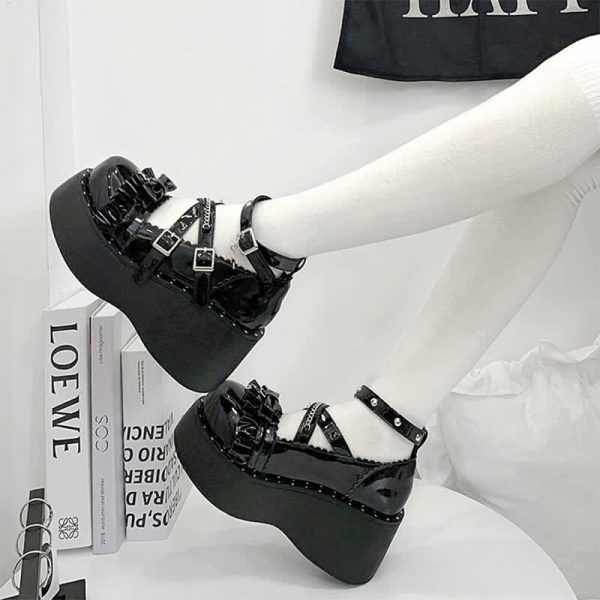 Bow Knot Star Strap Buckle Platform Lolita Shoes - Modakawa modakawa