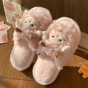 Lovely Cartoon Sheep Plush Slippers - Modakawa Modakawa