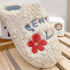 Flower Letters Plush Slippers - Modakawa Modakawa