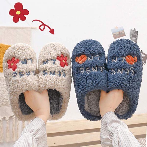 Flower Letters Plush Slippers - Modakawa Modakawa