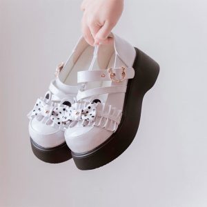 Cartoon Bear Polka Dot Bow Knot Platform Lolita Shoes - Modakawa modakawa