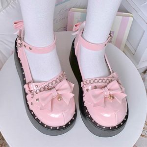 Bow Knot Chain Lolita Mary Janes Shoes - Modakawa modakawa