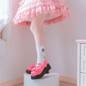 Cartoon Bear Polka Dot Bow Knot Platform Lolita Shoes - Modakawa modakawa