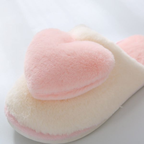 Love Heart Pattern Plush Slippers - Modakawa modakawa