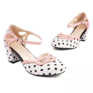 Polka Stripe Print Round Toe Chunk Heel Sandals - Modakawa modakawa