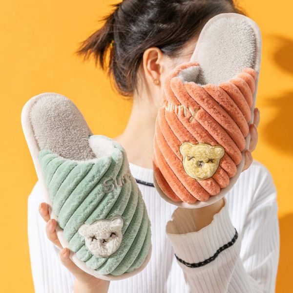 Cute Bear Letters Plush Slippers - Modakawa Modakawa