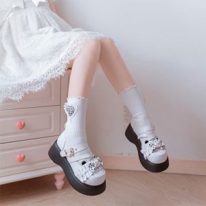 Cartoon Bear Polka Dot Bow Knot Platform Lolita Shoes - Modakawa modakawa