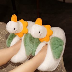 Lovely Flower Cartoon Duck Plush Slippers - Modakawa Modakawa