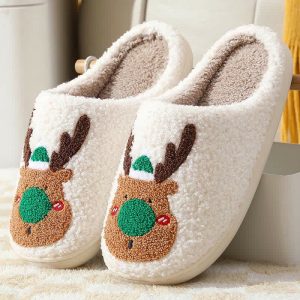 Lovely Christmas Reindeer Plush Slippers - Modakawa Modakawa