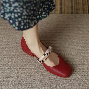 Vintage Pearl Square Toe Mary Janes Flats Shoes - Modakawa Modakawa