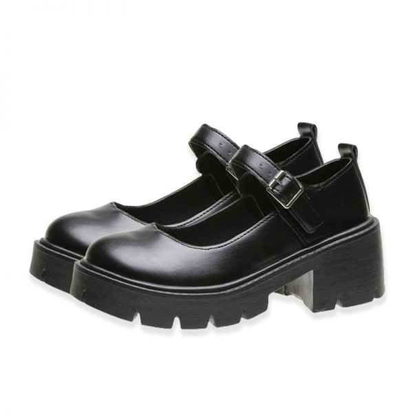 Chunky Round Toe JK Mary Janes Shoes - Modakawa modakawa