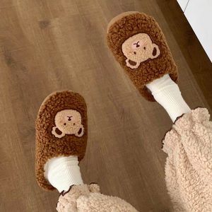 Cute Cartoon Bear Plush Slippers - Modakawa Modakawa