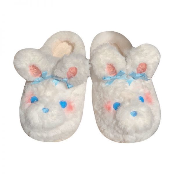 Cute Bow Knot Cartoon Bunny Plush Slippers - Modakawa Modakawa