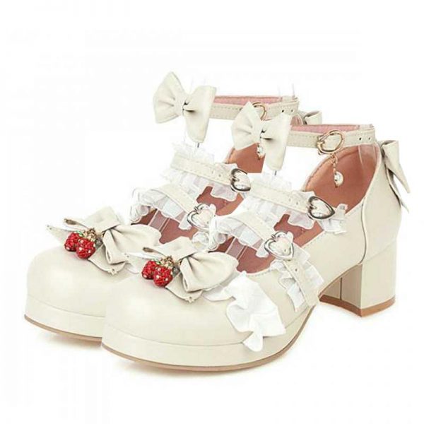 Lace Bow Lolita Kitten Heel Mary Janes Shoes - Modakawa Modakawa