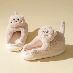 Lovely Cartoon Kitty Plush Slippers - Modakawa Modakawa