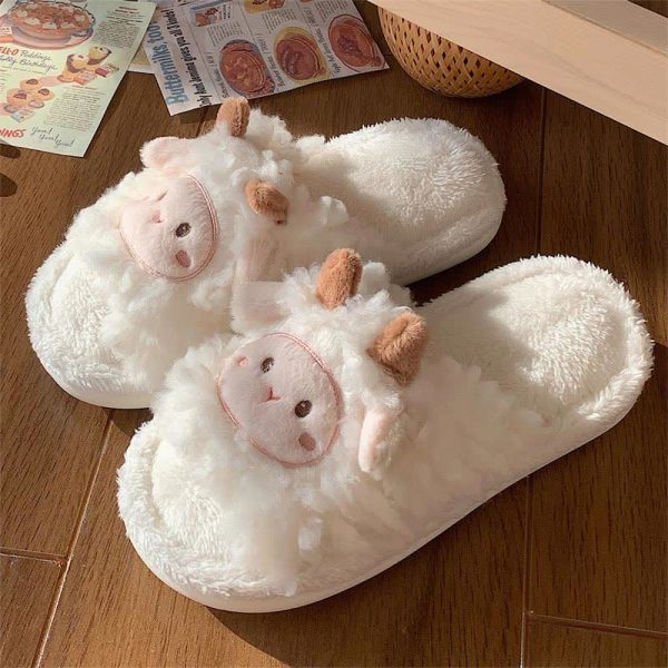 Lovely Cartoon Sheep Plush Slippers - Modakawa Modakawa