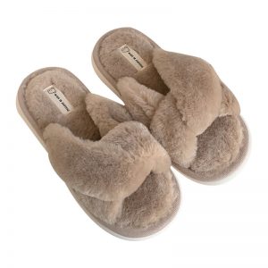 Pure Color Cross Casual Plush Slippers - Modakawa Modakawa