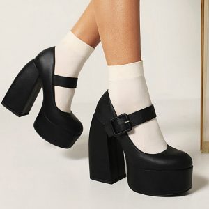 Pure ColorChunk High Heel Mary Janes Shoes - Modakawa modakawa