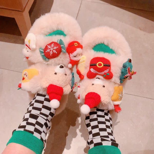 Cute Christmas Cartoon Bear Plush Slippers - Modakawa Modakawa