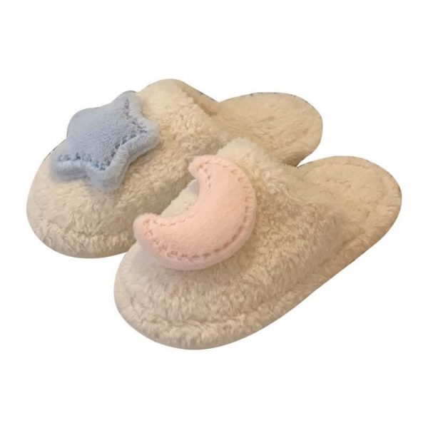 Chic 3D Star Moon Decor Plush Slippers - Modakawa Modakawa