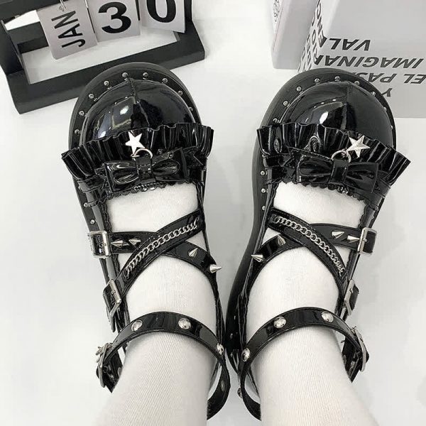 Bow Knot Star Strap Buckle Platform Lolita Shoes - Modakawa modakawa